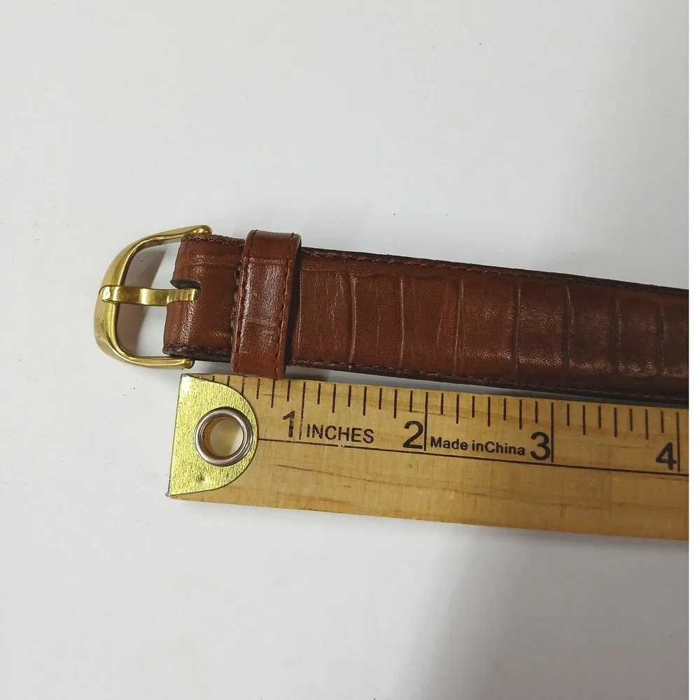 Henry Grethel Brown Croc Embossed Calfskin Leather Belt Brass Buckle‎ 30/75